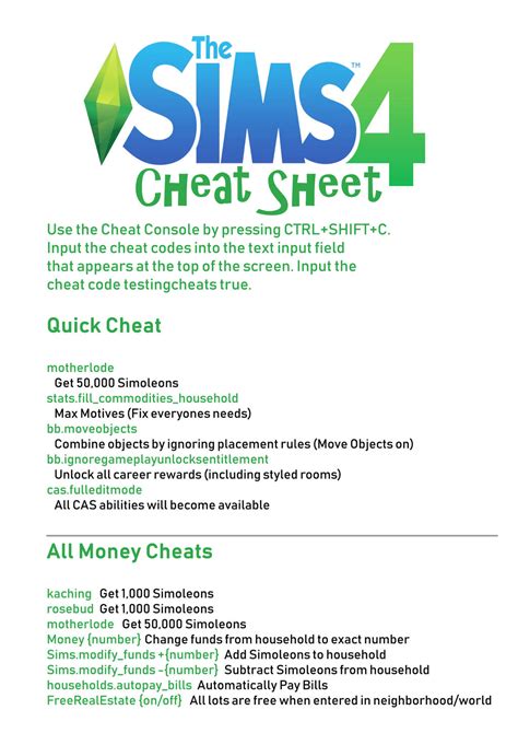 sims 4 pc cheat codes